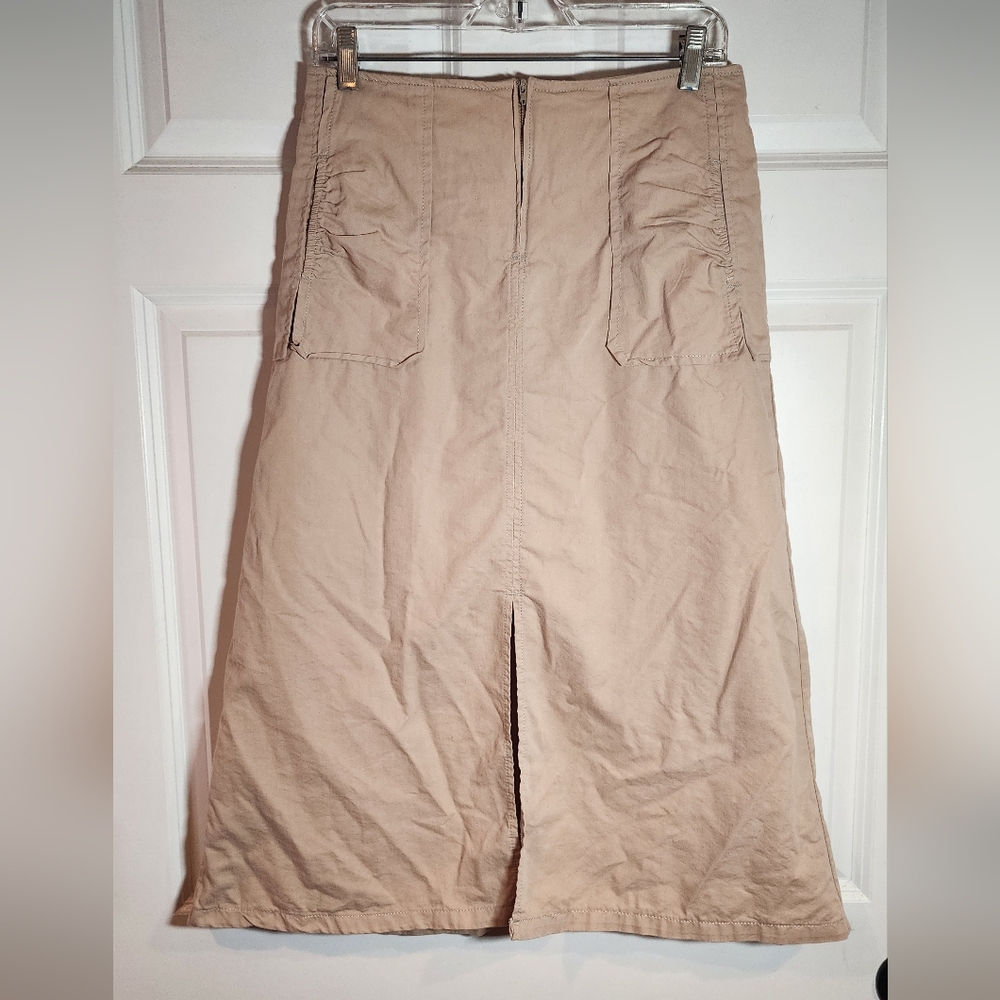 Big Blue Cotton Zip Front Slit A Line Midi Skirt Small Has Faint Pink Marks